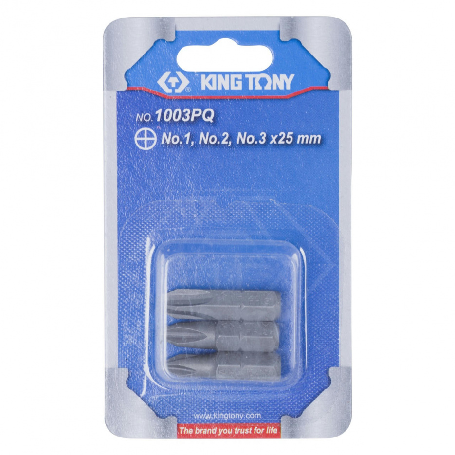 Набор вставок (бит) 1/4", крестовые, №1, №2, №3, 3 предмета KING TONY 1003PQ